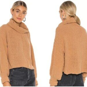 Free People Be Yours Warm Brown Turtleneck Chunky Pullover Sweater Cozy Camel